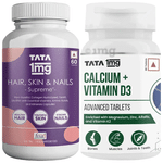 Combo Pack of Tata 1mg Calcium + Vitamin D3 Advanced Tablets & Hair, Skin & Nails Supreme Capsule (60 Each)