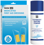 Combo Pack of Tata 1mg Antifungal Dusting Powder (100gm) & Tata 1mg Medicated First Aid Dressing - Washproof, Bandages (20)