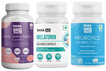 Combo Pack of Tata 1mg Melatonin 10 mg Advance Capsule (30),Hair, Skin & Nails Supreme Biotin Capsules (60) & Probiotics 30 Billion CFUs+ Capsule (60)
