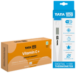 Combo Pack of Tata 1mg Vitamin C with Vitamin D3, Zinc and Amla Extract Chewable Veg Tablet, Supports Immunity (30) & Tata 1mg Digital Thermometer