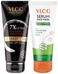 Combo Pack of VLCC Charcoal Peel Off Mask 7X Ultra Whitening & Brightening (100gm) & Acne Defense Serum Facewash with Salicylic Acid Serum & Neem (100ml)