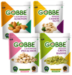 Gobbe Combo Pack of Almonds, Cashew, Pistachios & Green Raisins (200gm Each)