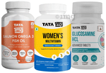 Combo Pack of Tata 1mg Women's Multivitamin Advanced Tablet (60), Glucosamine HCL Advanced Tablet (60) and Salmon Omega 3 Fish Oil Capsule (60)