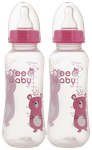 BeeBaby Easy Start Slim Neck Baby Feeding Bottle with 4 Anti - Colic Gentle Touch Silicone Nipples 8 Months + (250ml Each) Pink