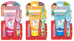 DentoShine Fun Pack for Kids Toothpaste (Strawberry, Mango & Bubble Gum) with Toothbrush (Purple, Blue and Green )
