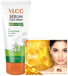 Combo Pack of VLCC Gold Facial Kit & Acne Defense Serum Facewash Salicylic Acid Serum & Neem Facewash (100ml)