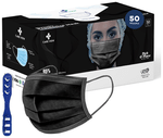 Care View CV2992 Sitra Approved 3 Ply Colored Disposable Surgical Mask with Built in Metal Nose Pin and 1 Melt Blown Layer (50 Each) Black