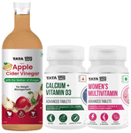 Combo Pack of Tata 1mg Women's Multivitamin Advanced Tablet (60),Calcium + Vitamin D3 Advanced Tablets (60) & Organic Apple Cider Vinegar (500ml)