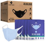 Care View 3 Dimensional Disposable Face Mask with 4 Layered Filtration and Soft Non-Woven Spandex Ear Loops Blue