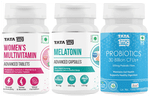 Combo Pack of Tata 1mg Women's Multivitamin Advanced Tablet (60),Melatonin 10mg Advanced Capsule (30) & Probiotics 30 Billion CFUs+ Capsule (60)