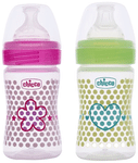 Chicco Bipack WellBeing Feeding Bottle Pink and Green Pack of 2