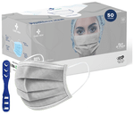 Care View CV2992 Sitra Approved 3 Ply Colored Disposable Surgical Mask with Built in Metal Nose Pin and 1 Melt Blown Layer (50 Each) Grey
