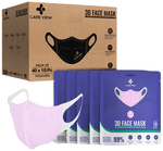 Care View 3 Dimensional Disposable Face Mask with 4 Layered Filtration and Soft Non-Woven Spandex Ear Loops Pink