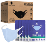Care View 3 Dimensional Disposable Face Mask with 4 Layered Filtration and Soft Non-Woven Spandex Ear Loops Blue Pouch