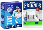 Combo Pack of Friends Premium Underpads Large & Tata 1mg Adult Diaper Tape Style Medium (10 Each)