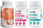 Combo Pack of Tata 1mg Women's Multivitamin Advanced Tablet (60), Melatonin 10mg Advanced Capsule (30) & Salmon Omega 3 Fish Oil Advanced Capsule (60)