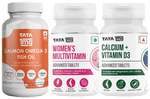 Combo Pack of Tata 1mg Women's Multivitamin Advanced Tablet (60),Calcium + Vitamin D3 Advanced Tablet (60) &  Salmon Omega 3 Fish Oil Capsule (60)