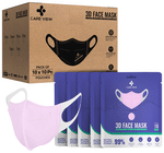 Care View 3 Dimensional Disposable Face Mask with 4 Layered Filtration and Soft Non-Woven Spandex Ear Loops Pink Pouch