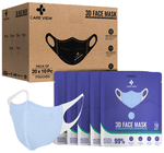 Care View 3 Dimensional Disposable Face Mask with 4 Layered Filtration and Soft Non-Woven Spandex Ear Loops Blue
