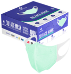 Care View 3 Dimensional Disposable Face Mask with 4 Layered Filtration and Soft Non-Woven Spandex Ear Loops Green Box