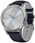 Garmin Vivomove Luxe with Leather Band Hybrid Smartwatch Silver-Navy