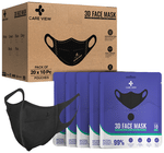 Care View 3 Dimensional Disposable Face Mask with 4 Layered Filtration and Soft Non-Woven Spandex Ear Loops Black