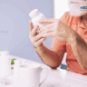 a man holding a white Painkillers bottle