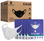 Care View 3 Dimensional Disposable Face Mask with 4 Layered Filtration and Soft Non-Woven Spandex Ear Loops White Pouch
