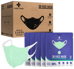 Care View 3 Dimensional Disposable Face Mask with 4 Layered Filtration and Soft Non-Woven Spandex Ear Loops Green Pouch