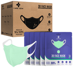 Care View 3 Dimensional Disposable Face Mask with 4 Layered Filtration and Soft Non-Woven Spandex Ear Loops Green Pouch