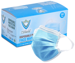 7 Shield 3 Ply Disposable Protective Face Mask with Soft Fabric Ear Loop Blue