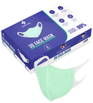 Care View 3 Dimensional Disposable Face Mask with 4 Layered Filtration and Soft Non-Woven Spandex Ear Loops Green Box