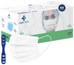 Care View CV2992 Sitra Approved 3 Ply Colored Disposable Surgical Mask with Built in Metal Nose Pin and 1 Melt Blown Layer (50 Each) White
