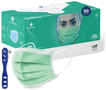 Care View 3 Ply Disposable Surgical Mask with Built In Metal Nose Pin and 1 Melt Blown Layer (50 Each) Green