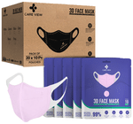 Care View 3 Dimensional Disposable Face Mask with 4 Layered Filtration and Soft Non-Woven Spandex Ear Loops Pink