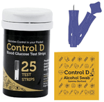 Control D Combo Pack of 25 Test Strips, 25 Alcohol Swabs and 25 Lancets