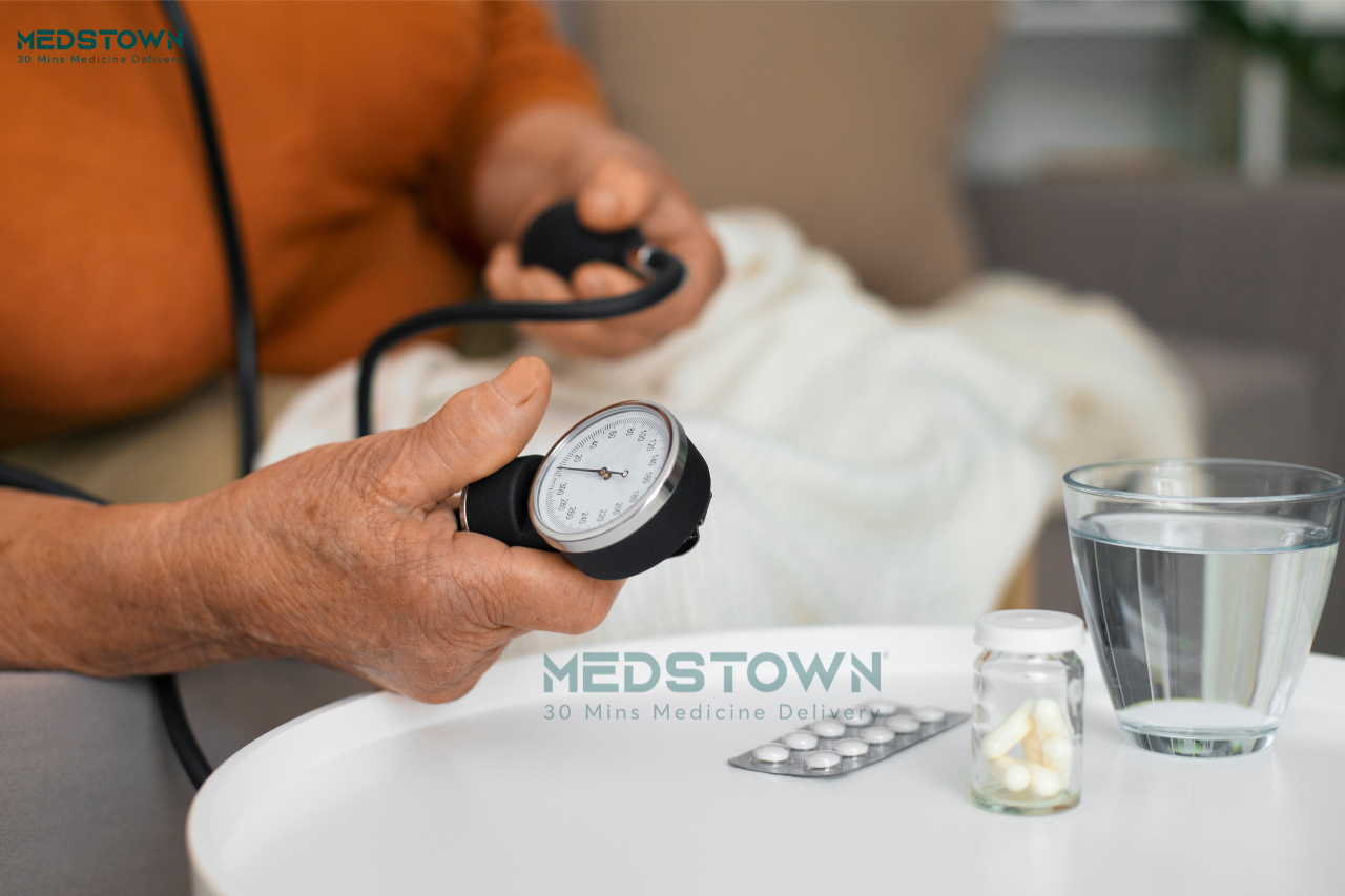 Measuring blood pressure at home.