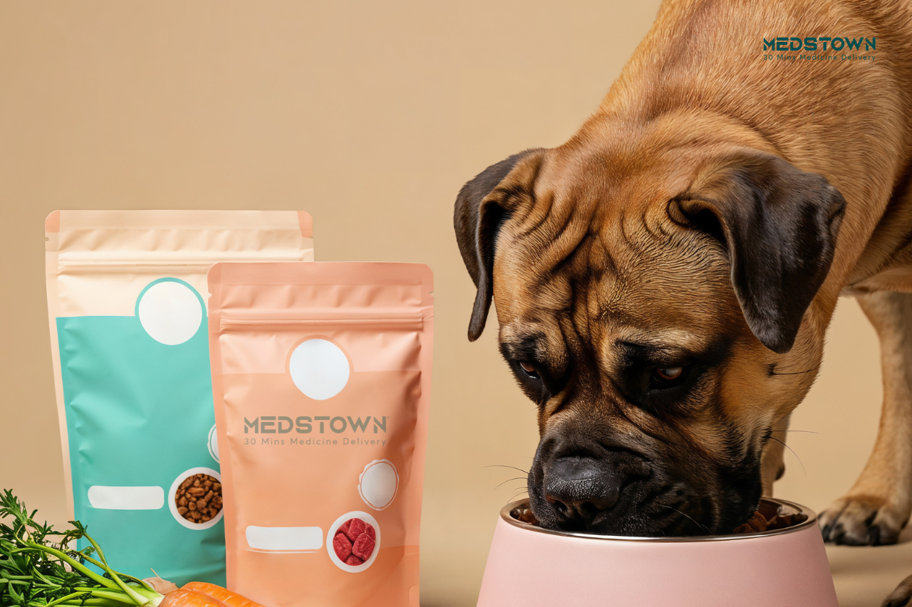 Dog enjoying food from bowl